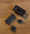 16-pin DIP socket; 14-, 6-, and 4-pin DIP ICs (all 0.3" row spacing)